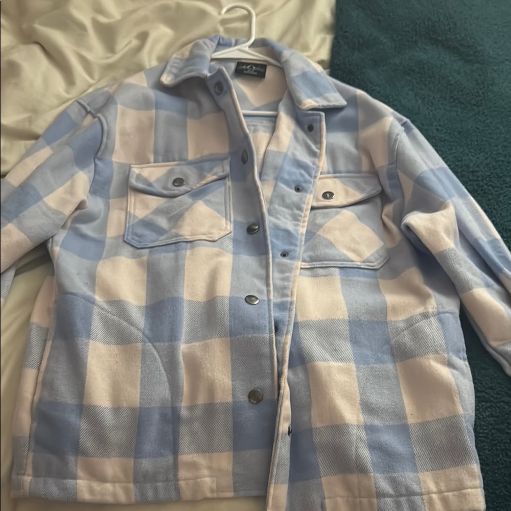 Blue and Light Pink Plaid Jacket